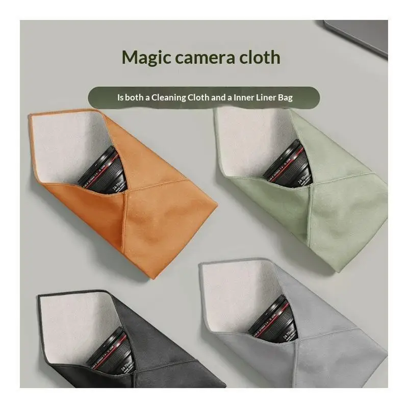 Folding Cloth Self-adhesive Camera Storage Bag Plush Anti Scratch Photography Camera Protective Wrap Soft Wrapping Cloth〔White〕