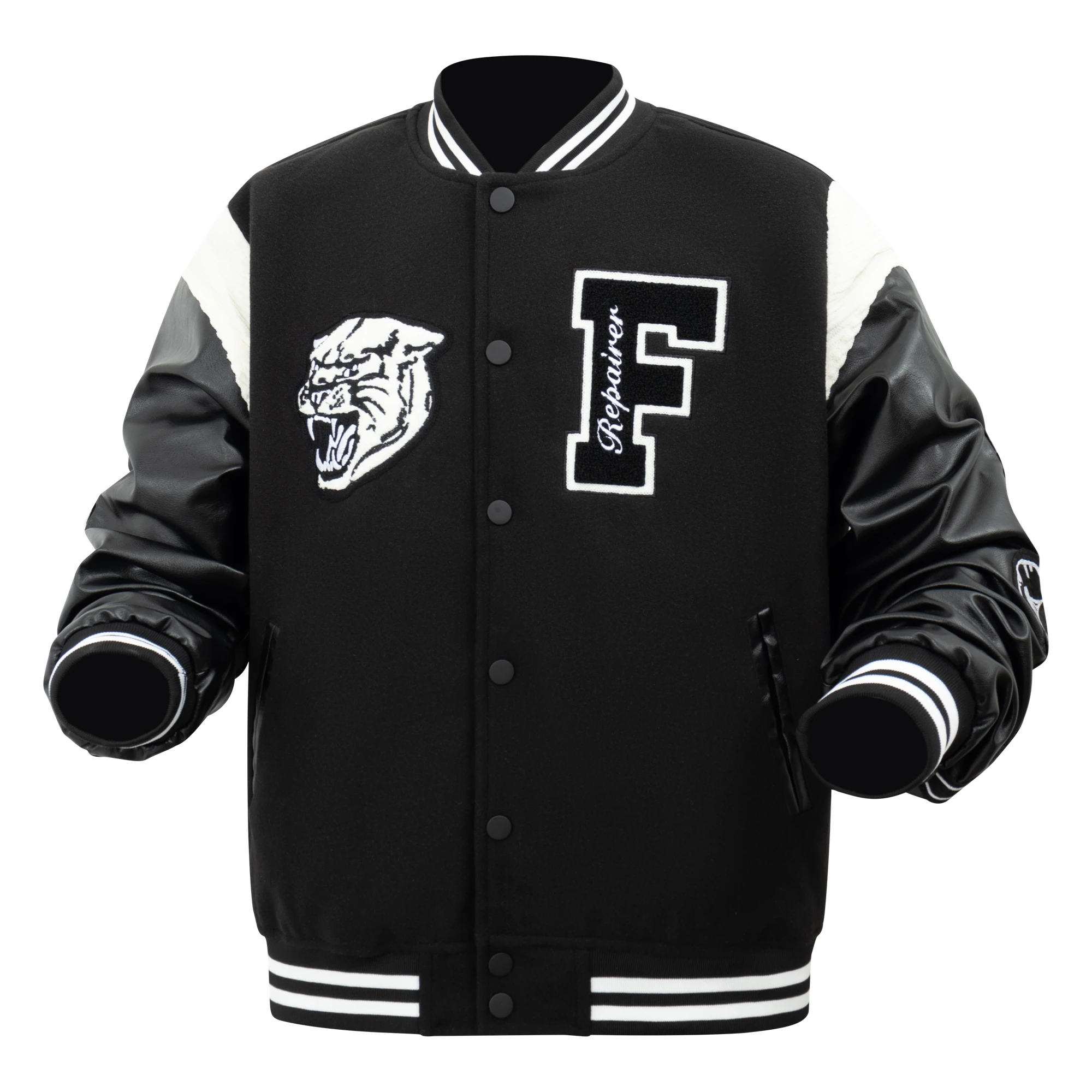 

Men's Bomber Jackets Long Sleeve Leather Patchwork Varsity Baseball Coats Embroidery Loose Vintage Autumn Spring Outerwear