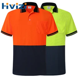 Polycotton Polo Shirts for Men Two Tone Workwear Contrasting Color Work Polos New Summer Fashion Brand Men Clothing