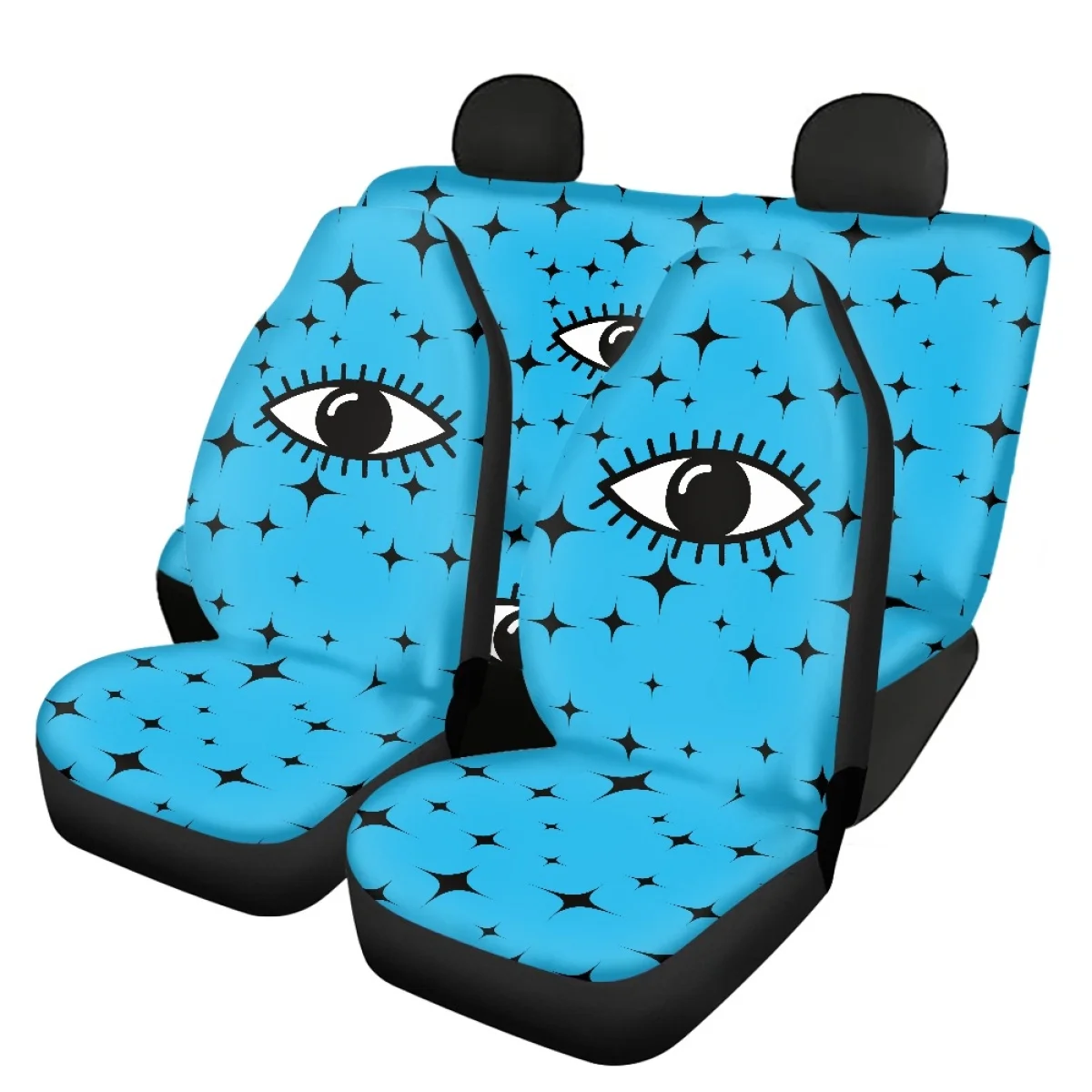 Blue Eyes 3D Design Front & Rear Automobile Seat Covers Elastic Remove Car Seat Cover 4pcs Car Full Set Interior for Women Mens