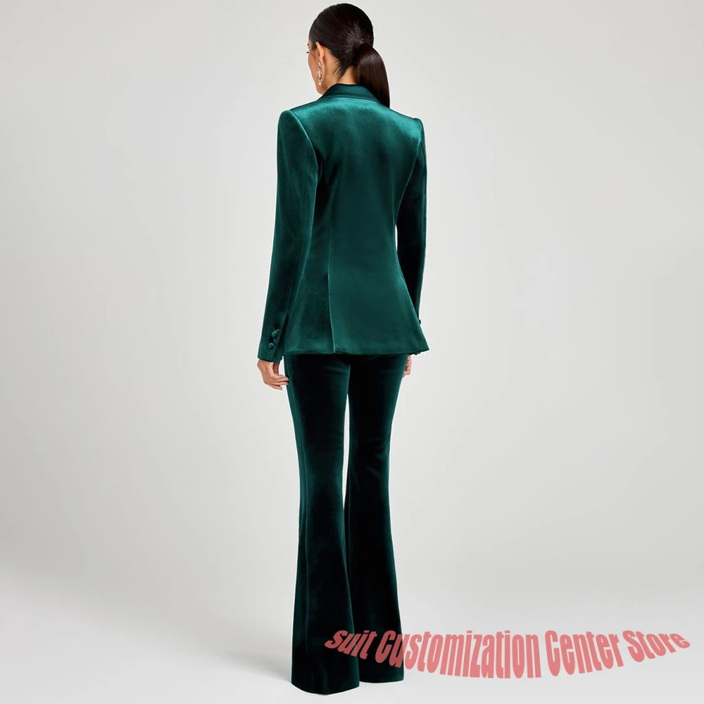 Ricco abbigliamento da donna in velluto verde smeraldo con bottone singolo blazer + pantaloni set abito glamour per abiti da festa per eventi formali