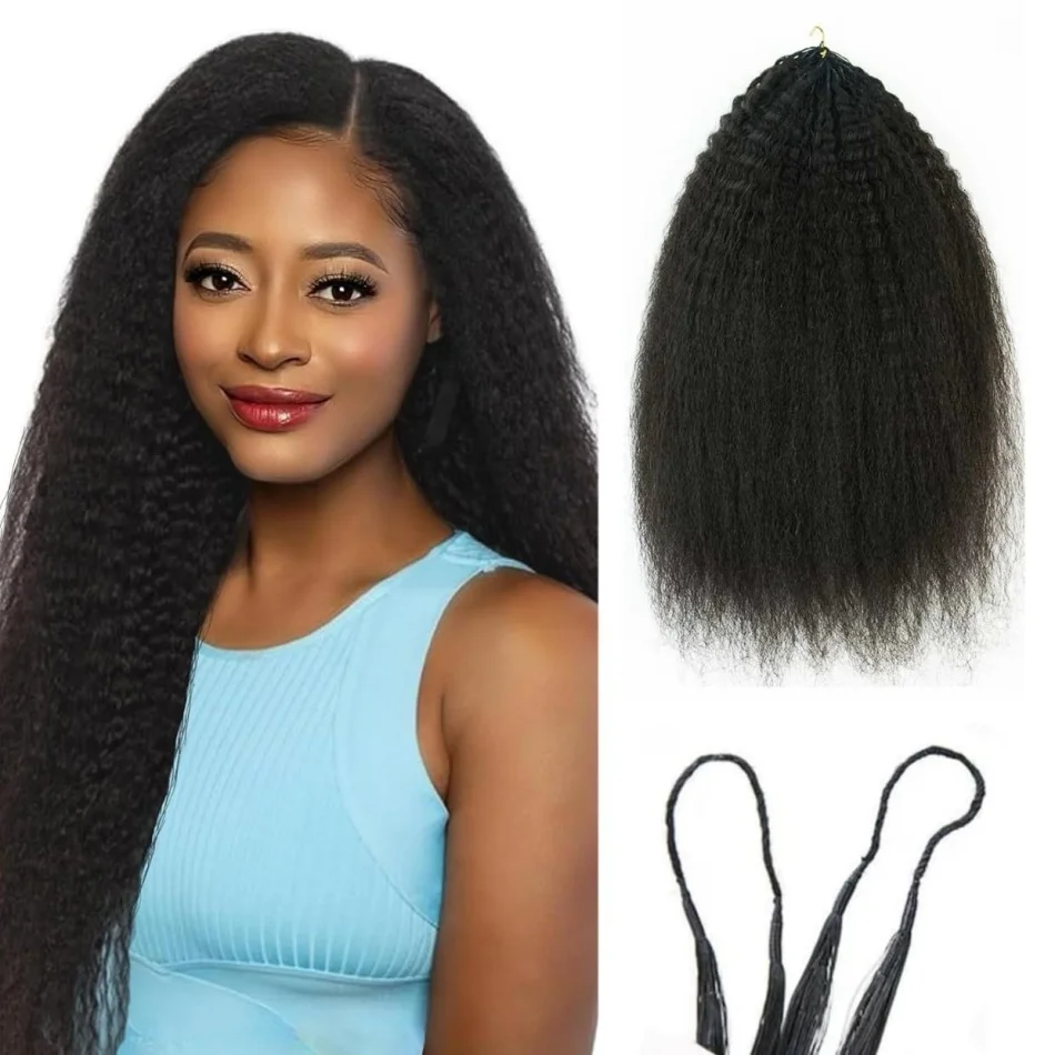 

Наращивание волос из натуральных волос Kinky Straight Feather Crochet для многоразовых бохо-косичек, предварительно разделенные пучки для крючкового плетения без узлов