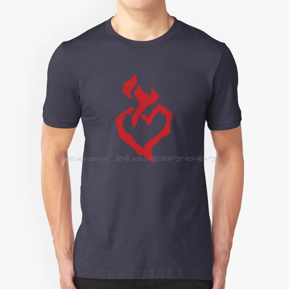 Red Black Burning Blade Symbol-T Shirt 100% Cotton Tee Skeleton Lord Ghost Flame Heart Fire Flava Volcano Captain Burning