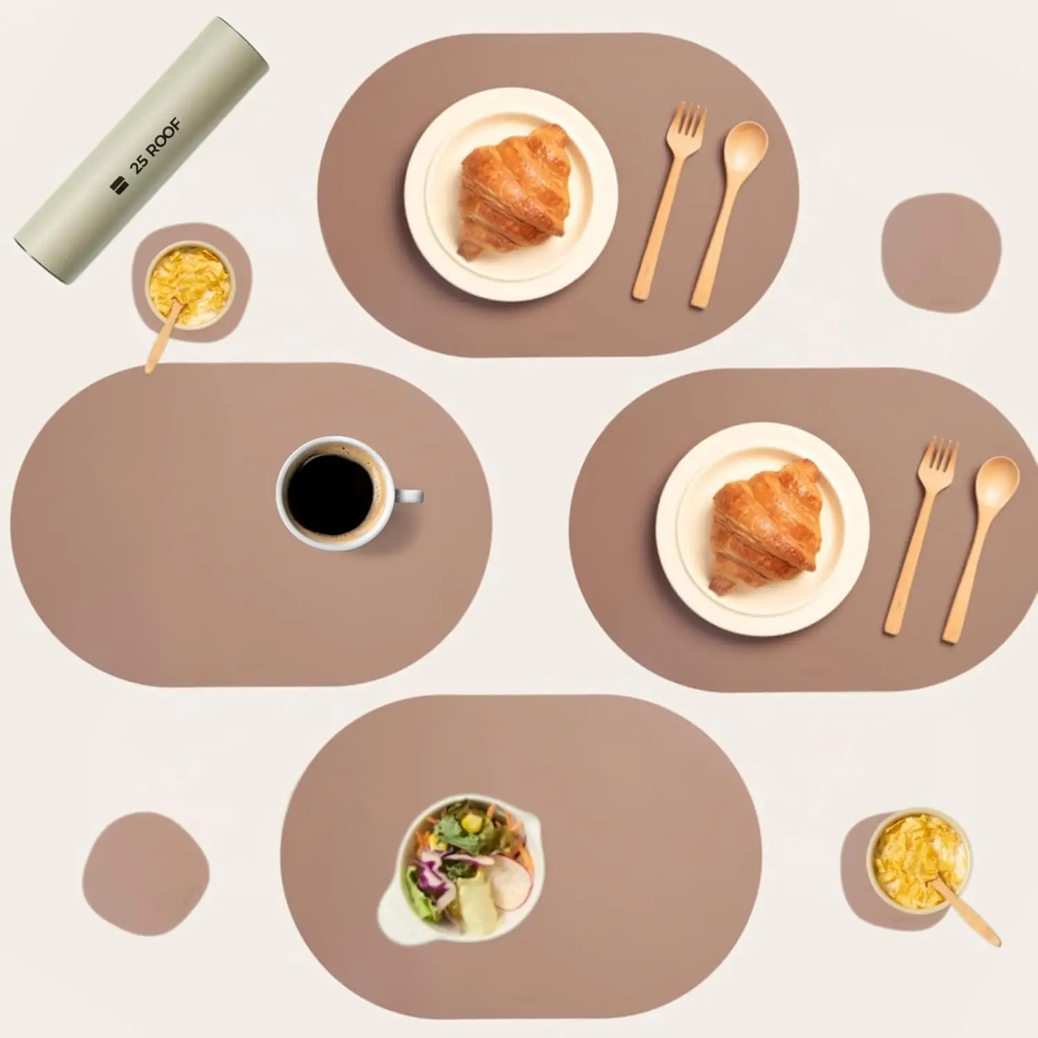 

Набор из 4 розовых овальных силиконовых подставок под тарелки с подставками под стаканы - термостойкие, водонепроницаемые, нескользящие, современные коврики для обеденного стола