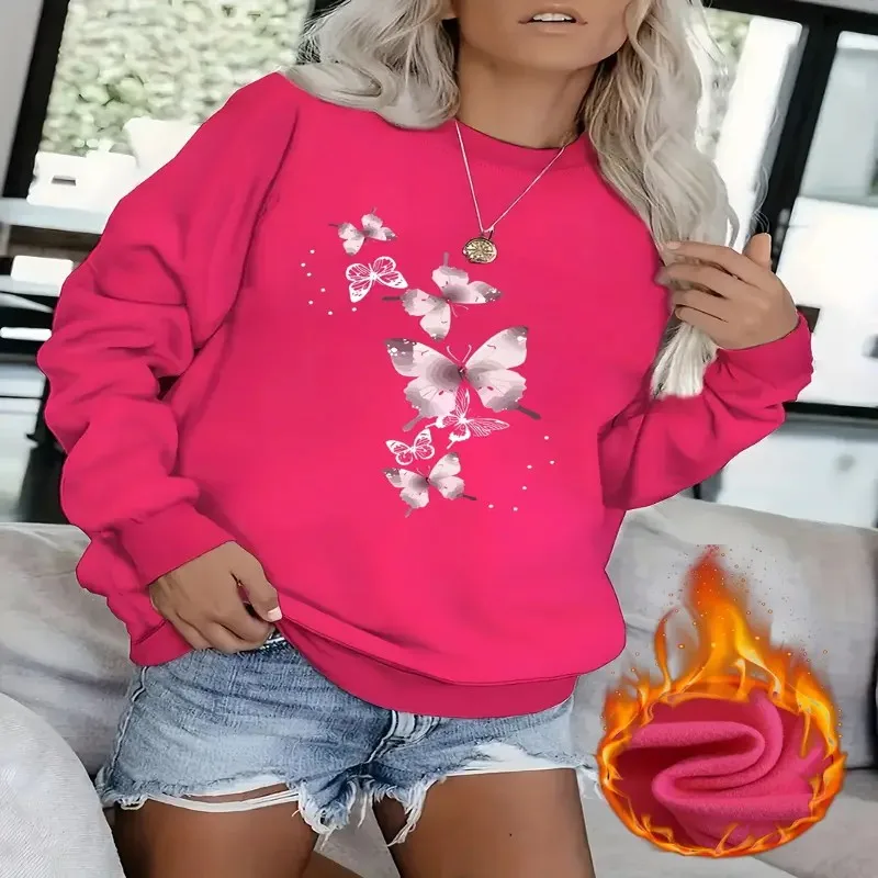 Winter Fall Female Plus Size Clothes Women Oversize Sweatshirt Machine Washable Top Comfort Wear Long Sleeve Street Style Trendy