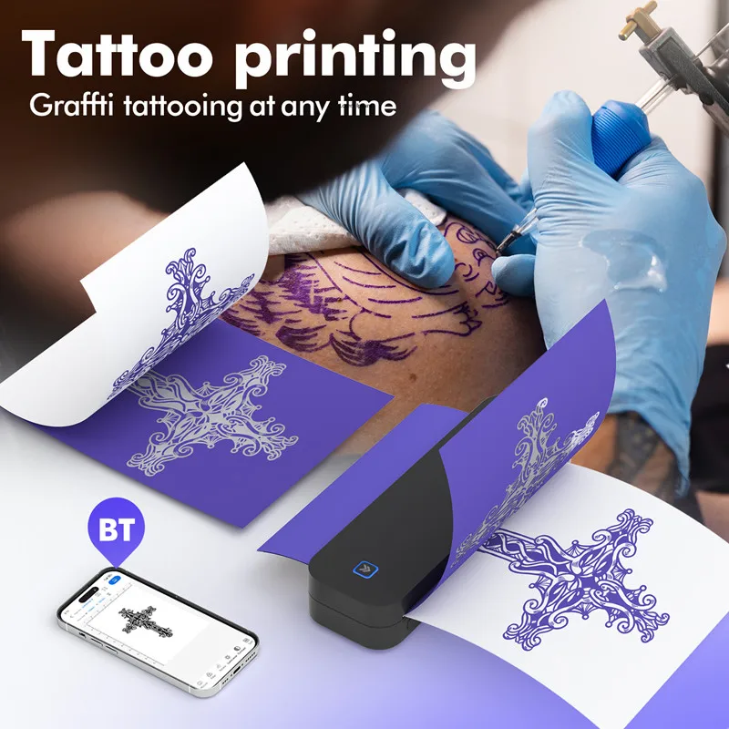 Portable Mini A4 Tattoo Printer Office Files PDF Photos Wireless Bluetooth Thermal Printer Compatible with Smartphones&PC