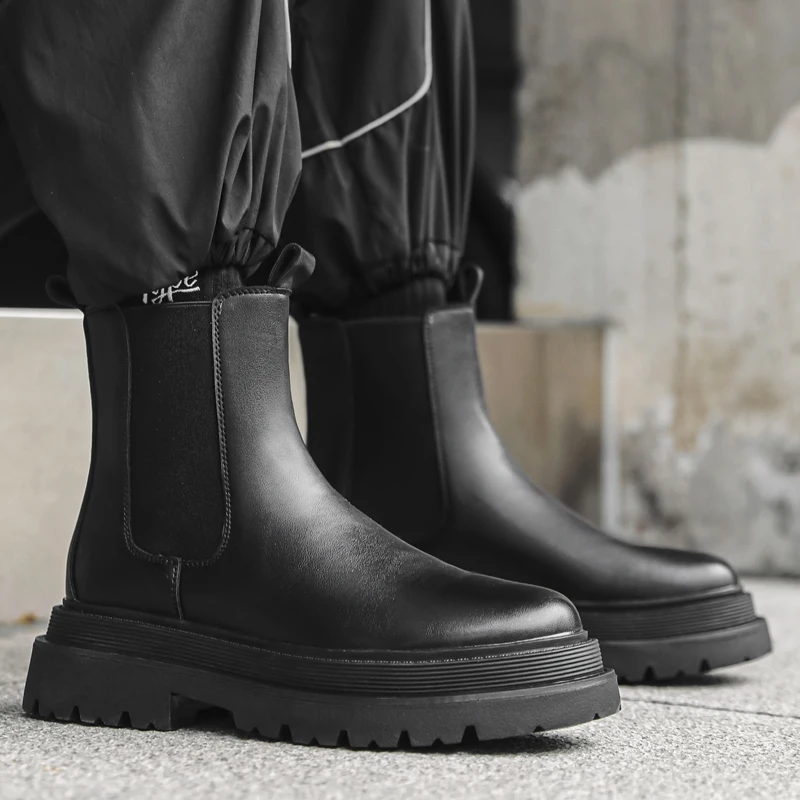 Hight Quality British Street Style Ankle Boots For Men Black Hombre Teenagers Daily Casual Banquet Dress Height Increasing Shoes