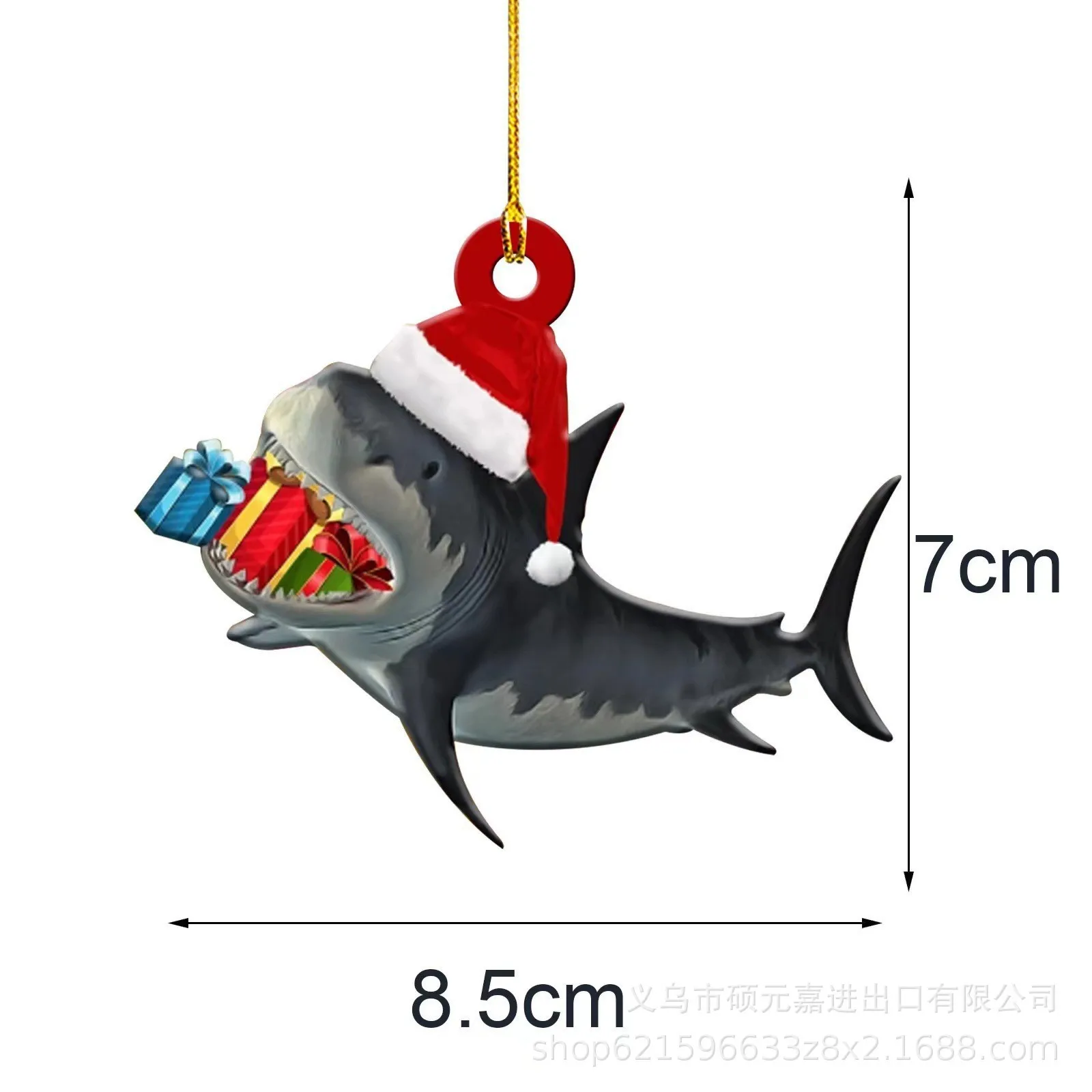 3pcs Ocean Theme Sharks Ornament Present Xmas Tree Decor 2d Flat Hanging Pendant Adds Fun Festive Ocean-Vibes For Holiday Party view 5