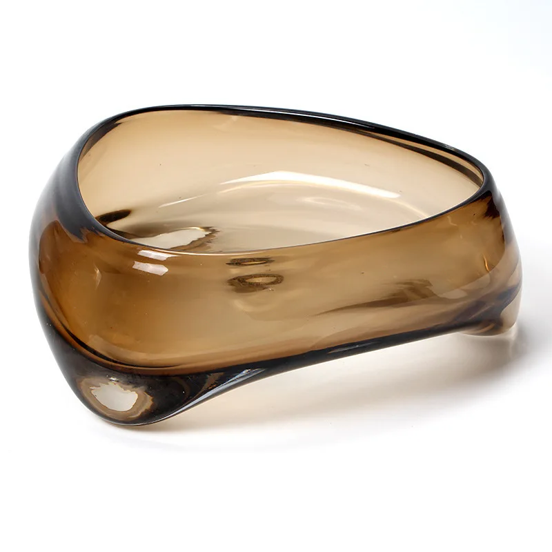 

Modern and simple dining table model room storage tray fruit plate blue brown transparent glass fruit plate ornament