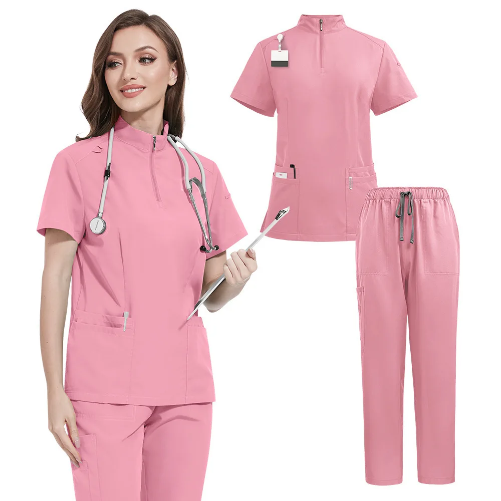 Solid Color Collar Style Icu Care Workers' Work Clothes Women's Hand Washing Clothes Straight Pants Free Custom Logo Design