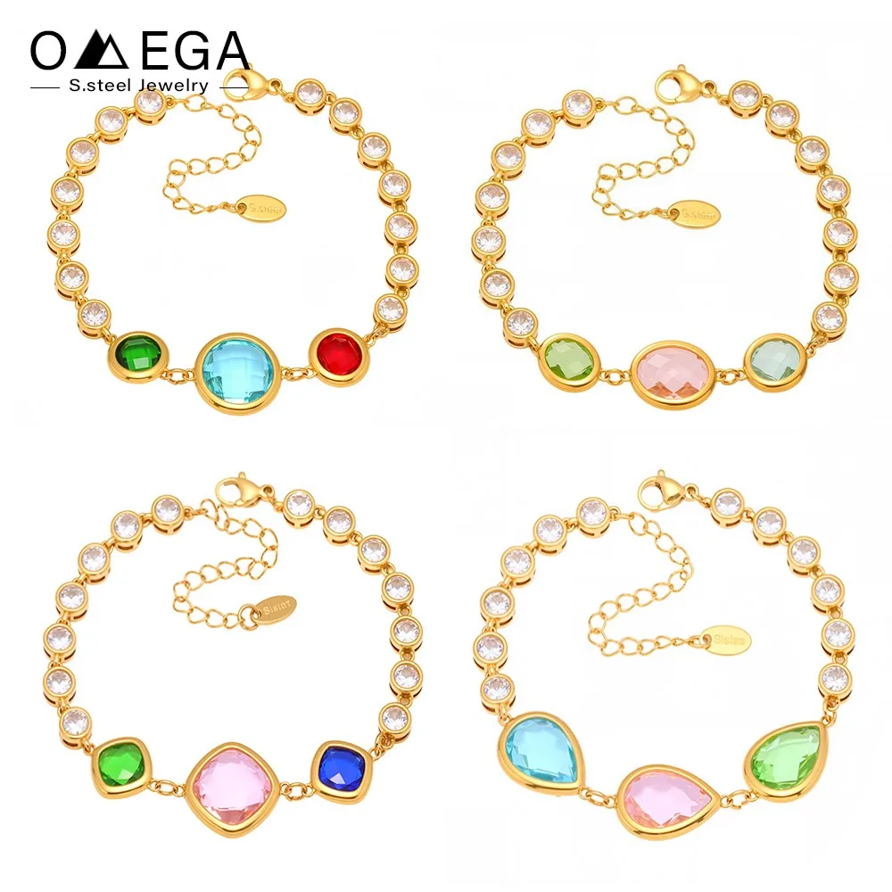 

4 Models Multi Color Shiny Faceted Czech Glass Bracelets For Women 18k Gold Plated Stainless Steel Luxury Women's Bracelet