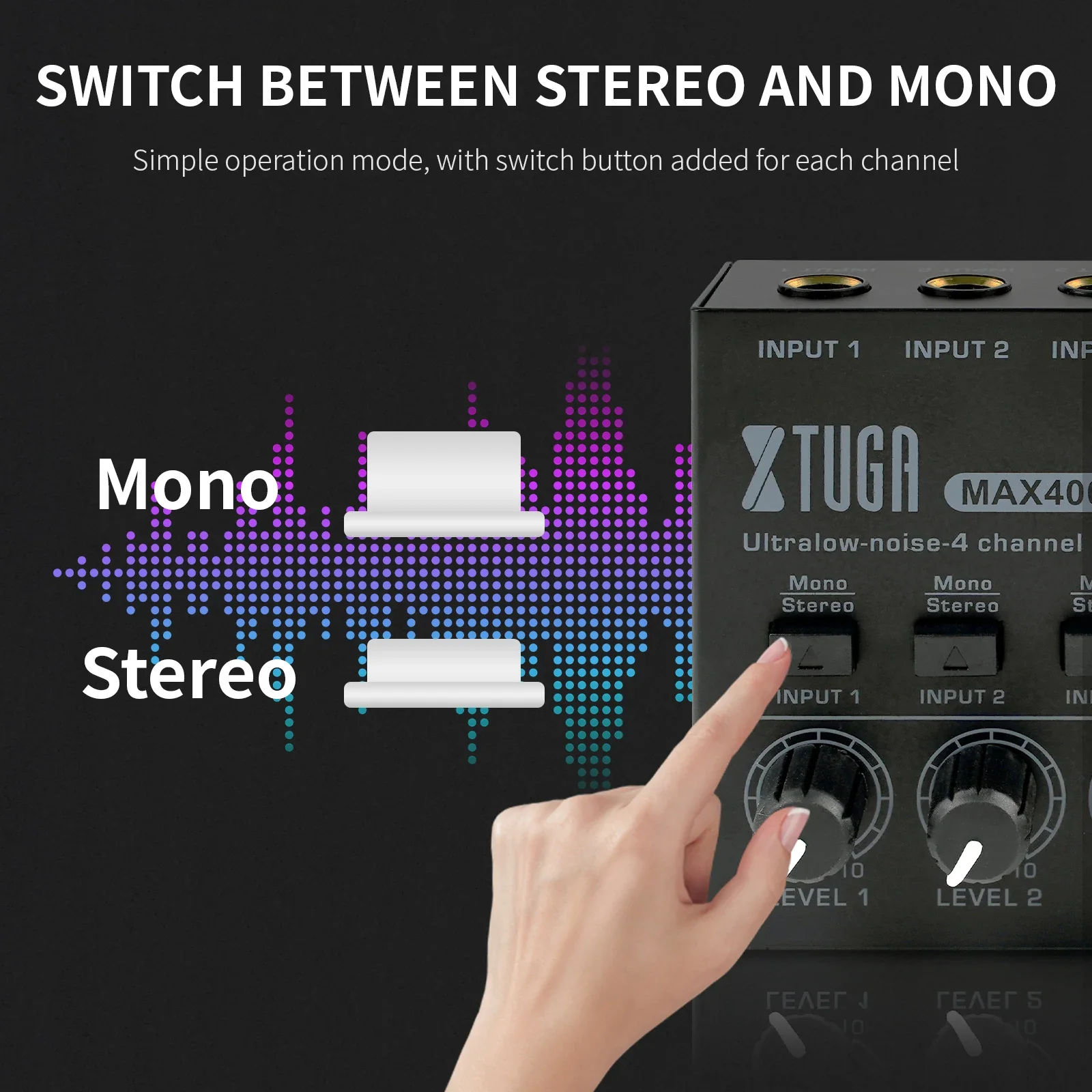 XTUGA MAX400 Professioneller Mixer 4-Kanal-Mini-Stereo-Mixer Audio-Mixer-Schnittstelle Geräuscharm für mehrere Geräte und Aufnahmen