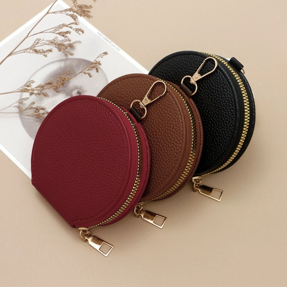 INS Style Round Mini Coin PU Leather Women Portable Makeup Bag Multifunctional Student Change Card Bag Key Pendant