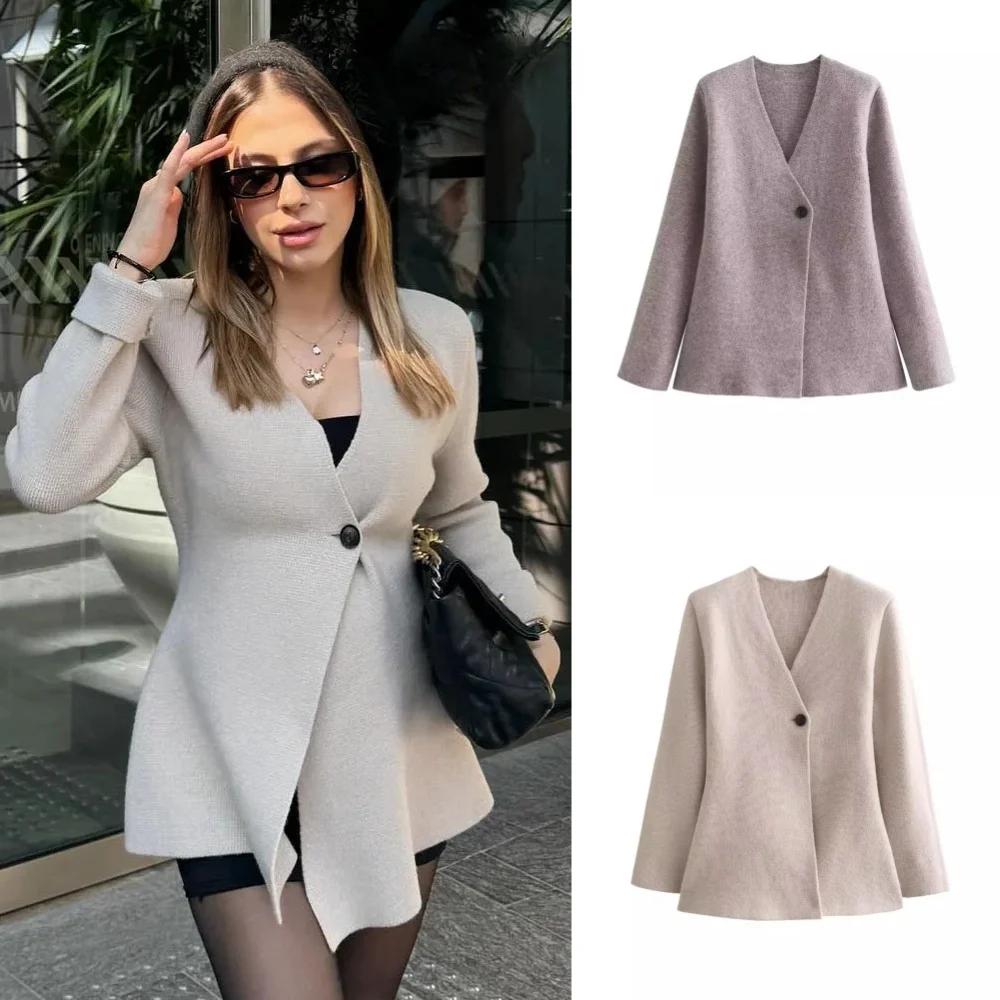 Autumn and Winter Fashion Women\'s Casual Single Button Loose Chic Outerwear Female Knited Long Sleeve V-Neck Slim Cardigan Top