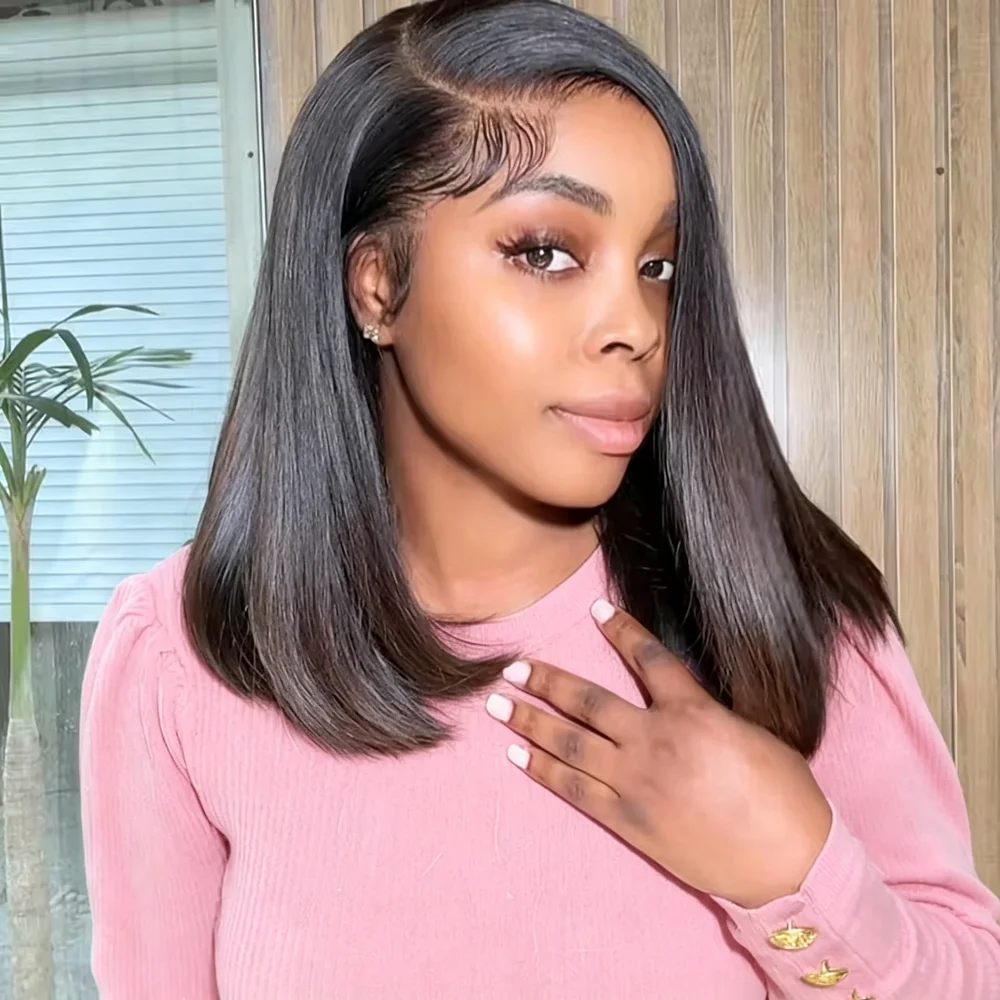 Perruques sans colle en cheveux humains 7x5, avec closure en dentelle tressée 13x4 pré-coupée, perruque transparente en dentelle HD 13x6, perruques brésiliennes lisses courtes style bob pour femmes,