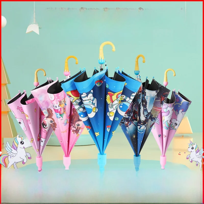 

Cute Semi-Automatic Children's Umbrella Black Glue Kindergarten Student Sunshade Raincoat Two-Way Umbrella Heat Protection