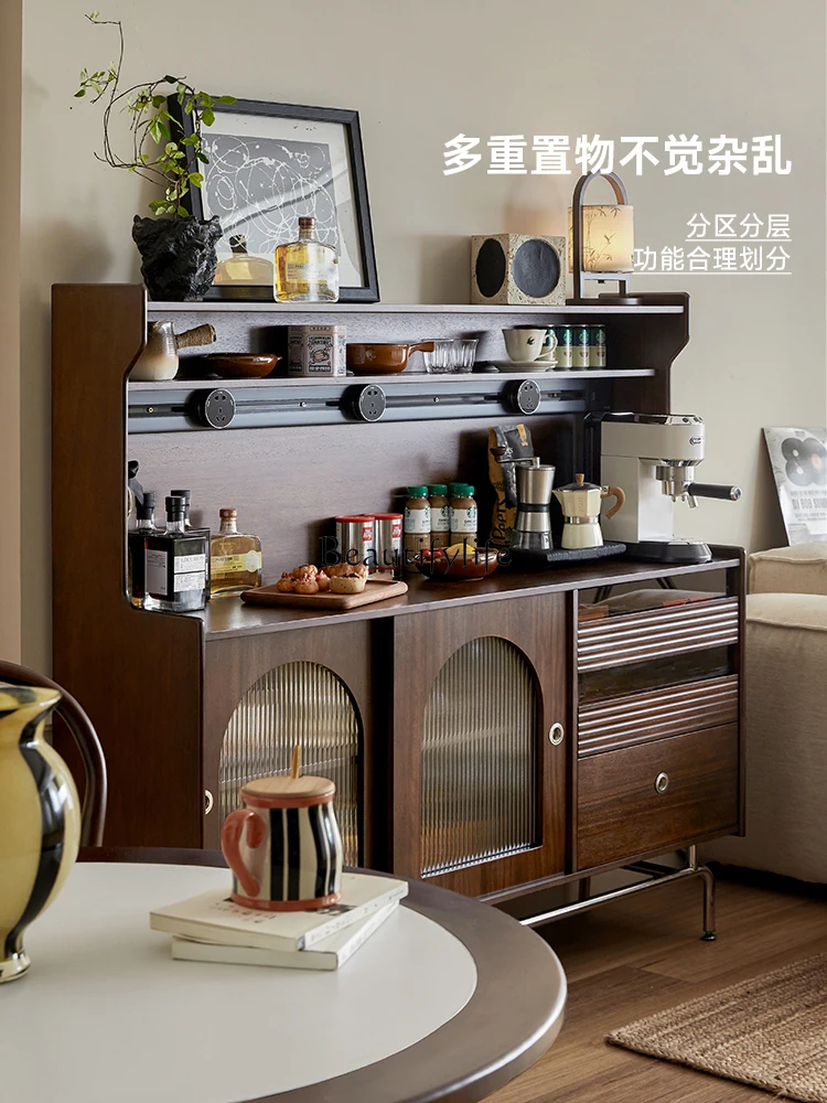 

Light sandalwood solid wood American rock slab side cabinet against the wall integrated locker multi-function