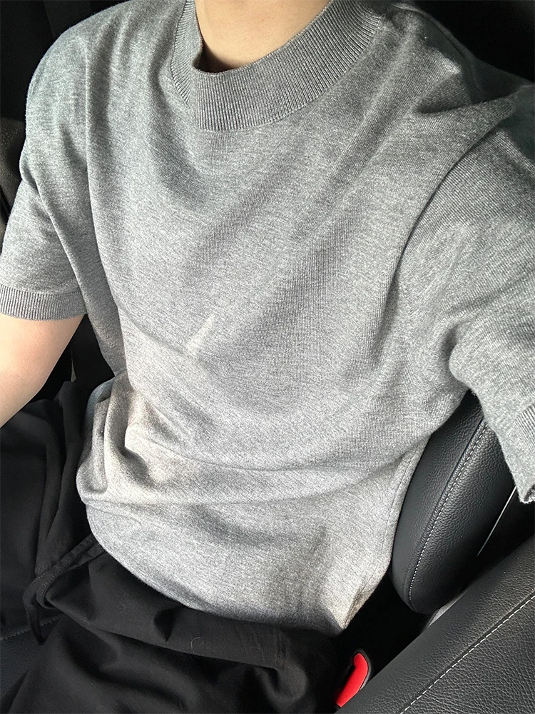 

Мужская вязаная футболка с коротким рукавом из ледяного шелка, с охлаждающим эффектом, с маленьким воротником, винтажная, премиум-класса, дышащая, молодежная, модная.