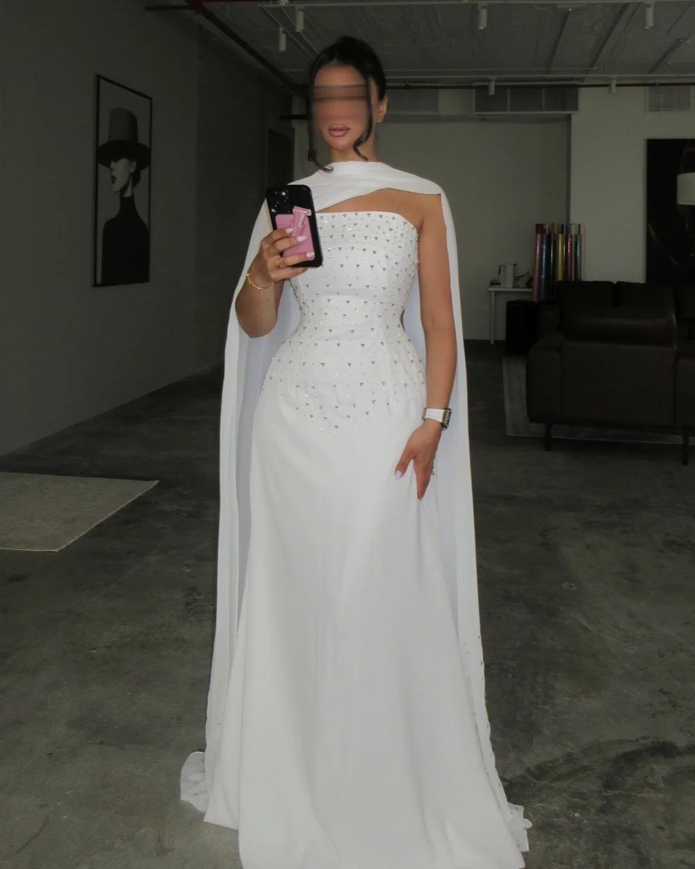Customized Modern Style Women Chiffon Rhinestone Ruched A-Line Evening Dress Formal Strapless Sleeveless Floor Lenght Party Gown