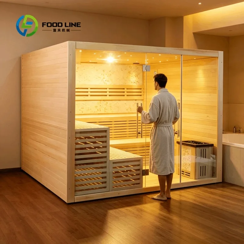 Sauna de madera personalizada para apartamento, tamaño compacto, madera de abeto canadiense, piedras calientes, compra al por mayor, precio mayorista