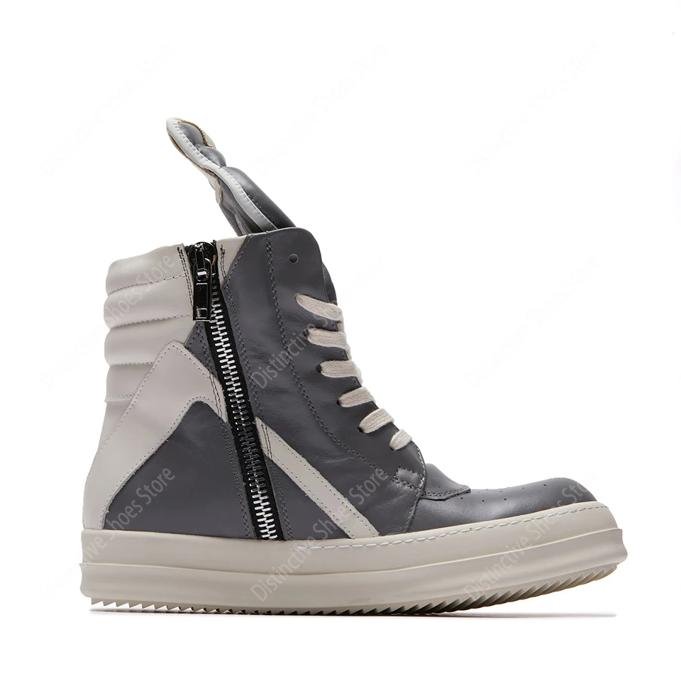 Genious Gray Leather High Top Geobasket Ro Quality Men Shoes Zipper Women Sneakers Casual Brand Designer Thick Sole Ankle Boots