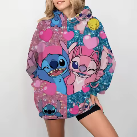 Moletons femininos Lilo Stitch Pulôver dos desenhos animados, roupas casuais, moletom com capuz feminino, moda kawaii, cor doce,