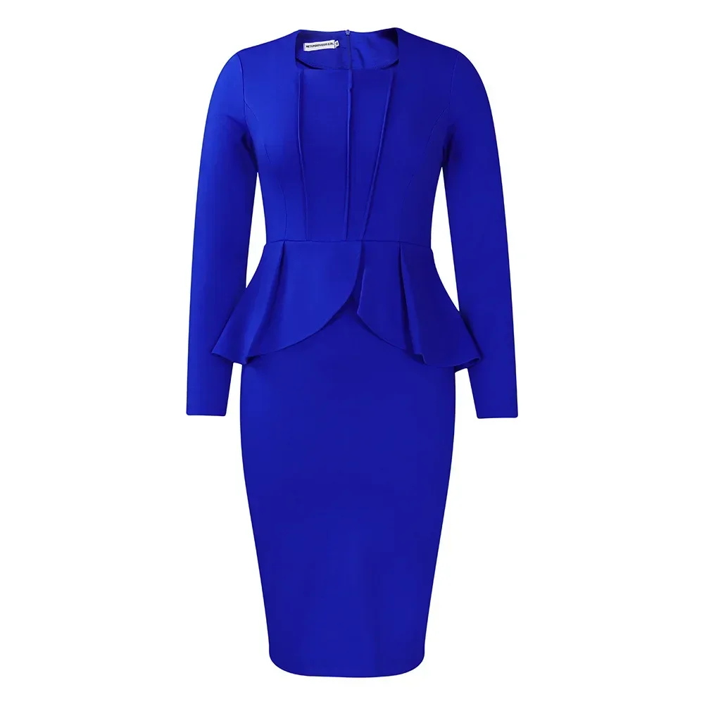 Elegant African Dresses for Women Autumn Fashion Long Sleeve High Waist Polyester Bodycon Dress Work Business Midi Dress S-3XL