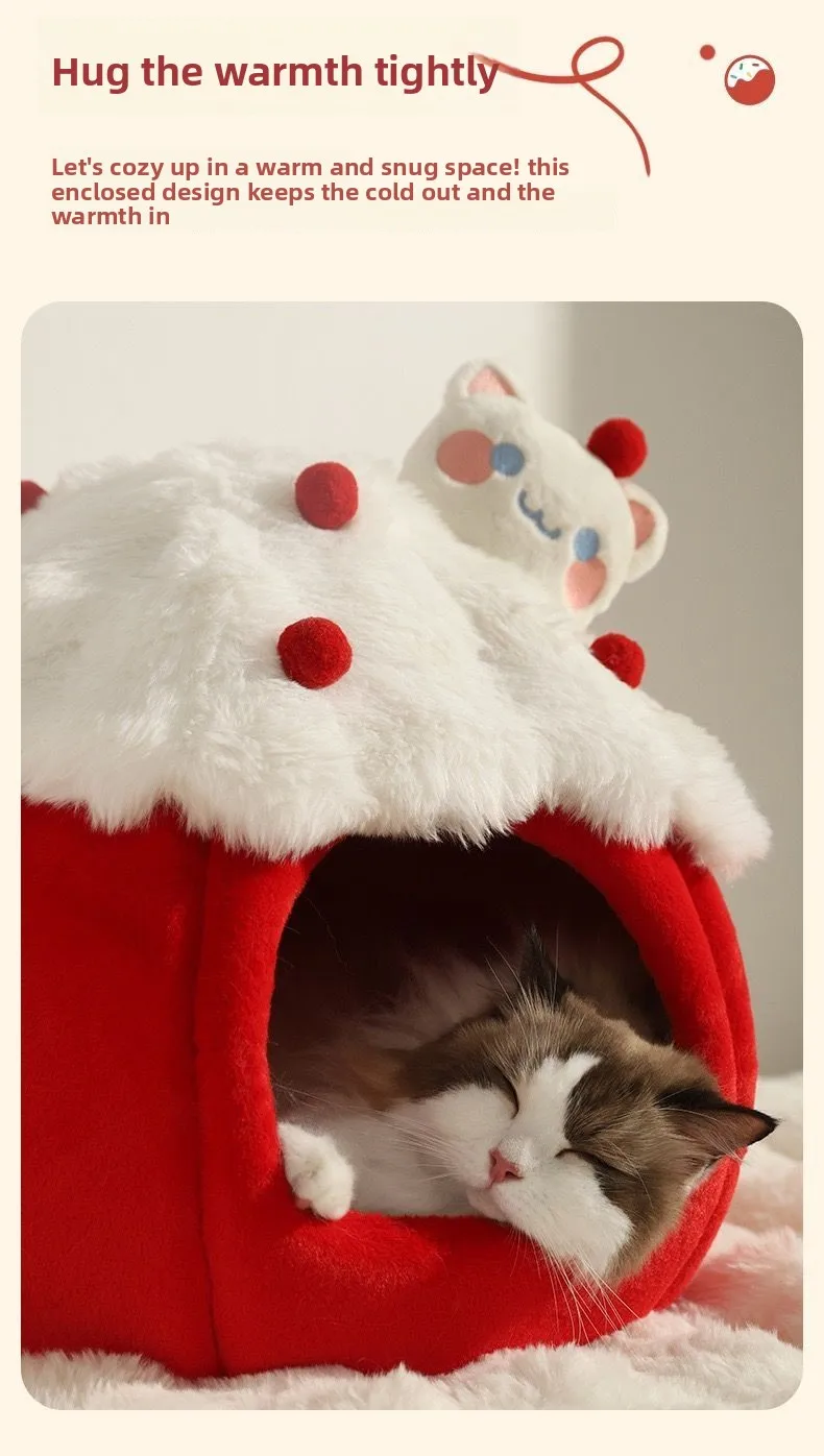 Winter Warm Christmas Tree Cat Bed – Cute Enclosed Thickened Pet House for Cats & Small Dogs, Cozy Safe Hideaway