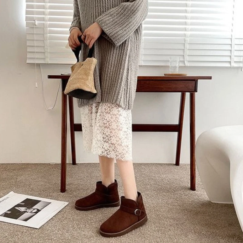 Solid Color Woman Shoes Warm Work Platform Fleece-Lined On Promotion Lamb Plush Trend 2025 Padded New Rock Snow Boots for Women