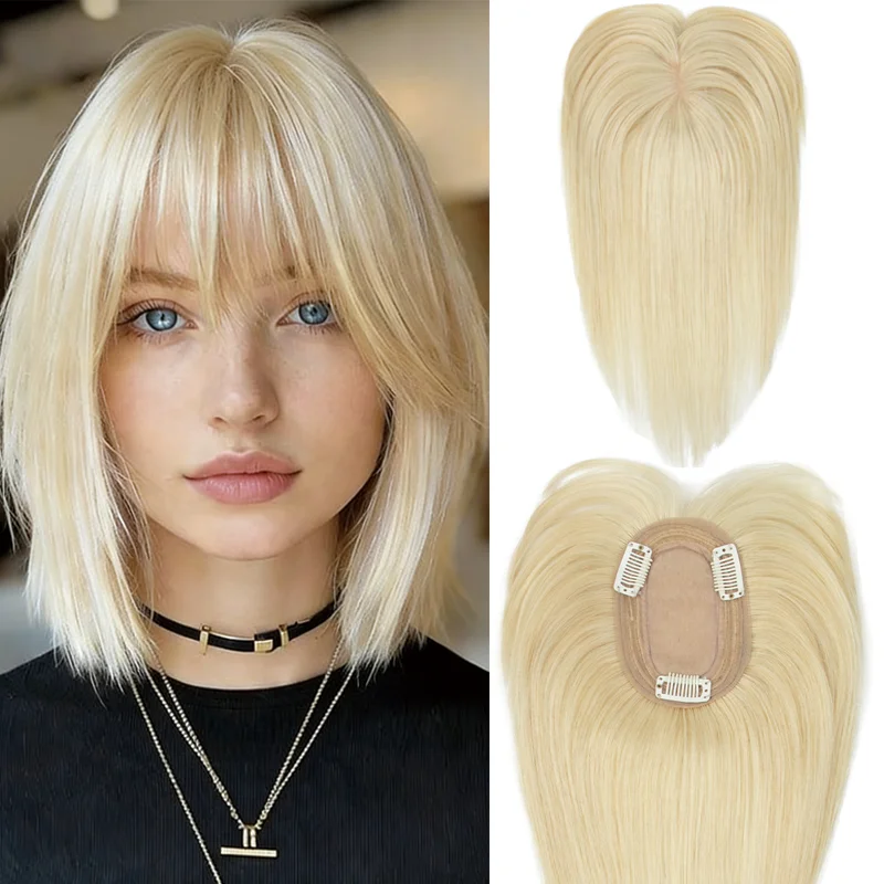 

Топперы с челкой, 3D кружевные заколки в шиньонах для женщин, 100% натуральные человеческие волосы, покрывающие истонченные сероватые волосы, топпер 8-14 дюймов