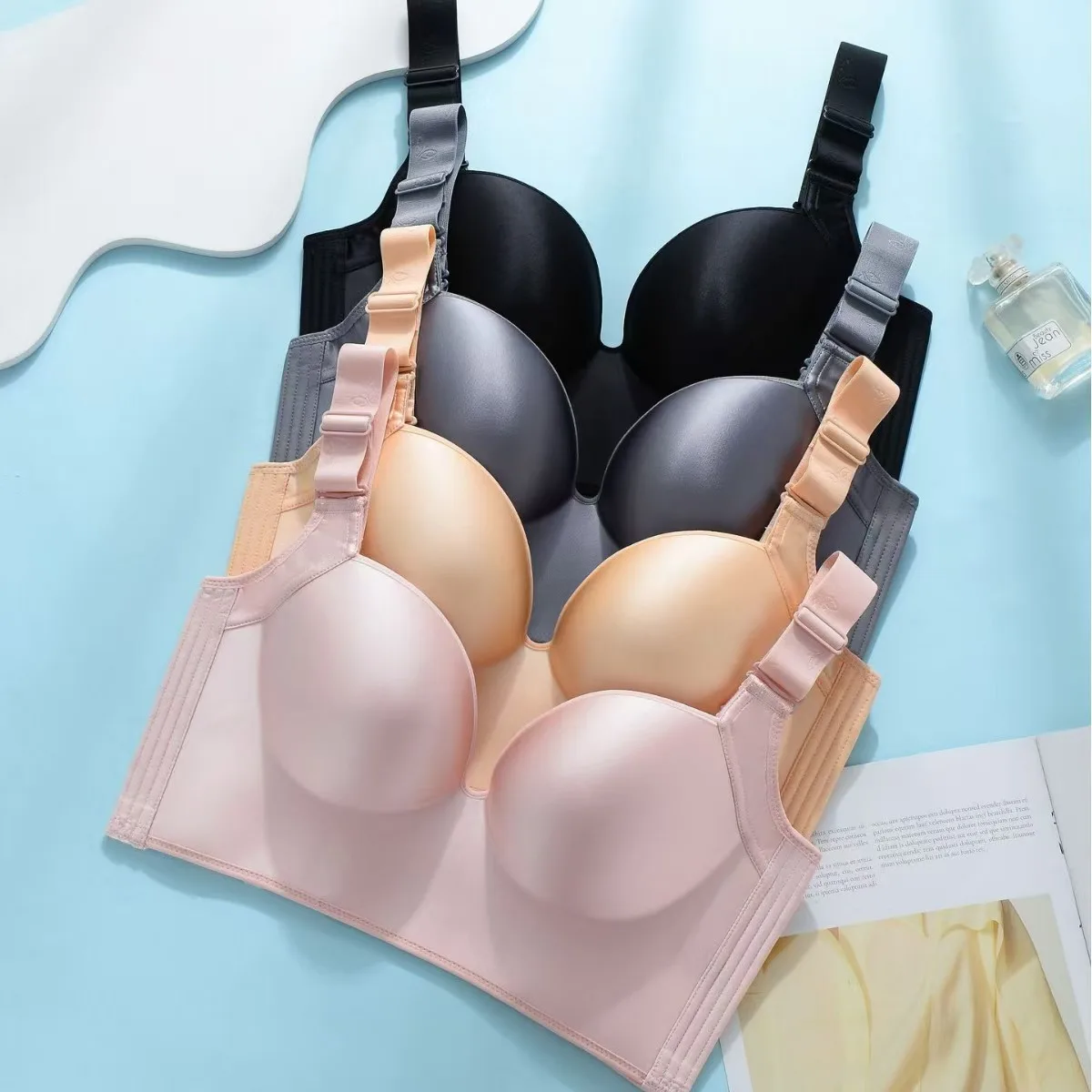 Kabelloser Push-up-BH für Damen, volle Abdeckung, verstellbar, Übergröße, Dessous, C, D, E Cup, 34-48, einfarbige Unterwäsche