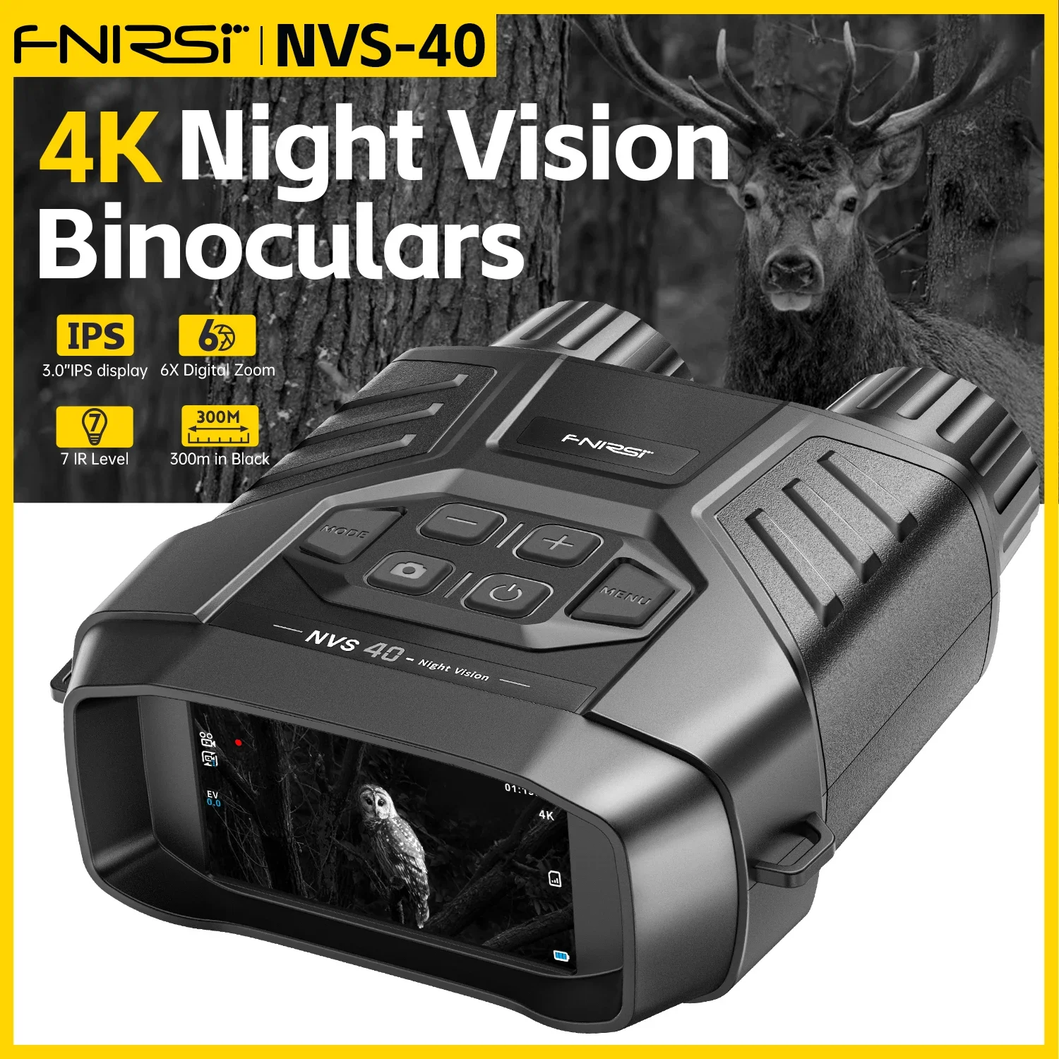 

FNIRSI NVS-40 Telescope 4K HD Binoculars Night Vision Goggles 6X Digital Zoom 300m Hunting Camping Scope Day and Night Dual Use