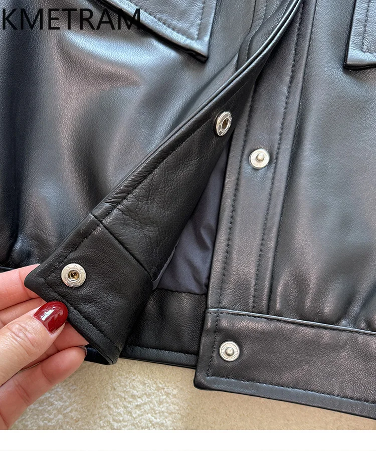 100 % Oberschicht Schaffell Jacken Frau Biker kurze echte Lederjacke neu in Outer Herbstkleidung Frauen 2025 Veste Femme