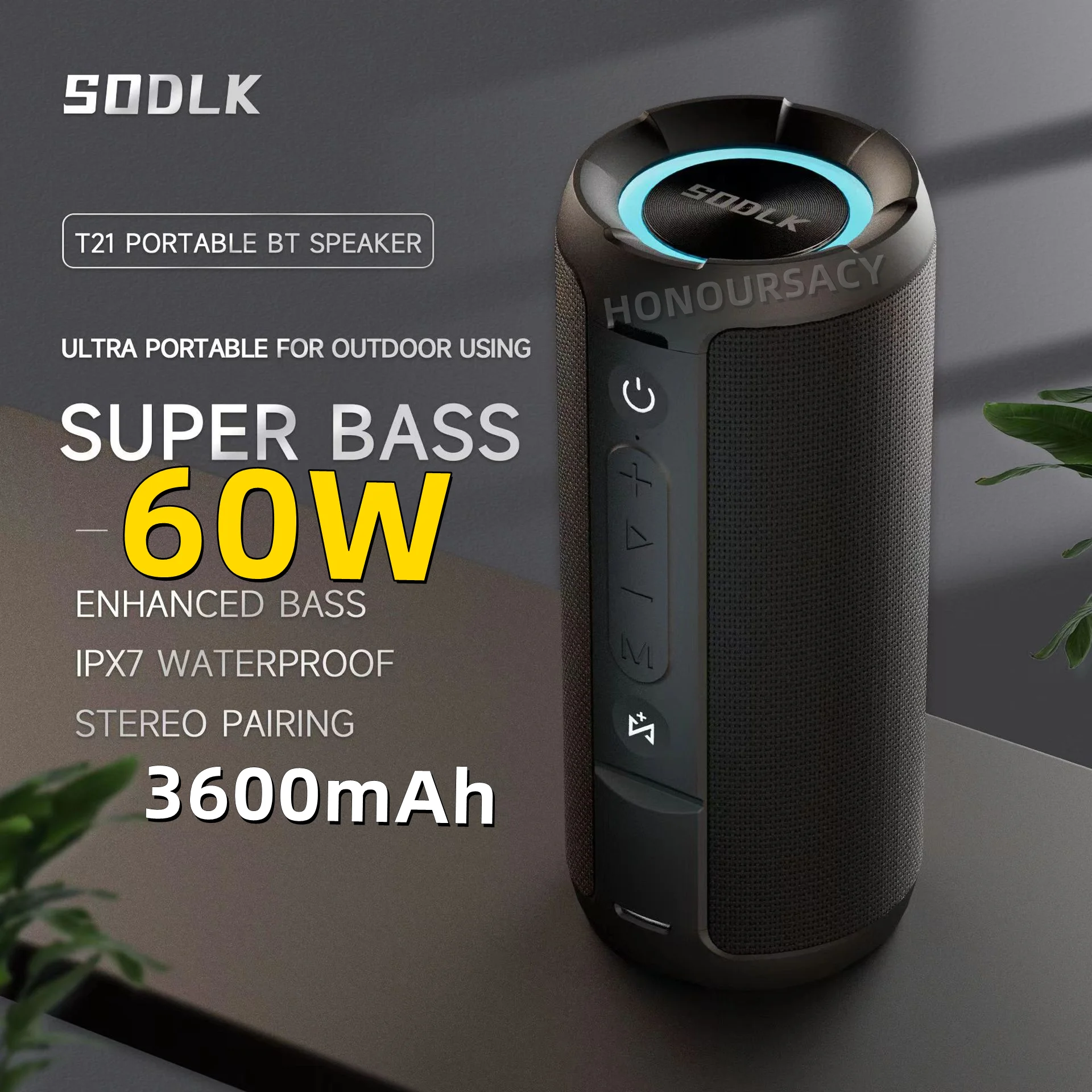 SODLK T21 Portable 60W Bluetooth Speakers Bass Subwoofer 360 Stereo RGB Light Wireless Waterproof TWS Super USB/TF/AUX Boom box