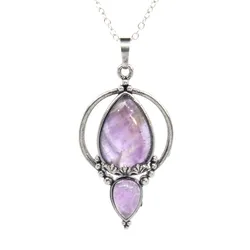 Crystal Quartz Tear Drop Stone Pendant Necklace For Women Natural Healing Amethyst Rose Quartz Crystals Stone Neck Chain Jewelry