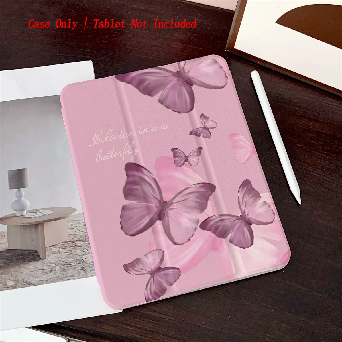 Trendy Purple Background & Purple Butterfly Design iPad Case For Apple iPad Pro 11/12.9 Air 3/4 10.9 Inch Mini 6 Fashion Cover