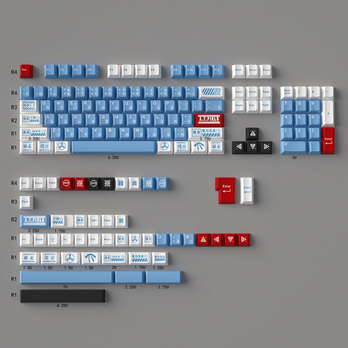 Teclas de teclado mecánico EVA, juego completo grande azul de sublimación PBT, altura original de cereza