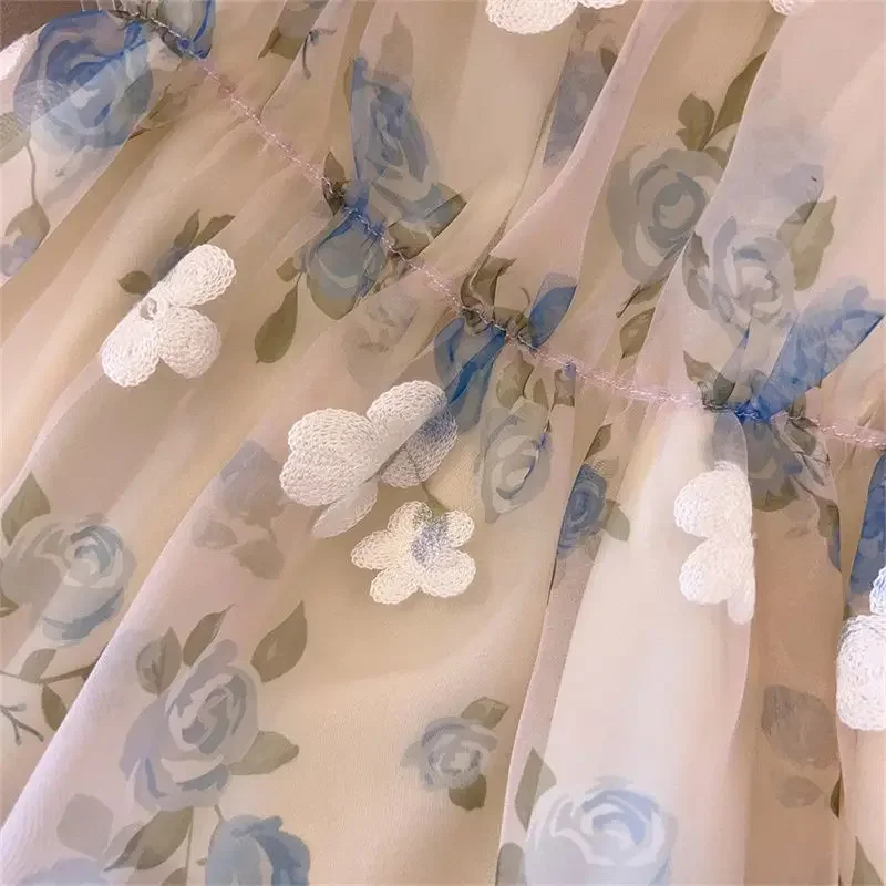 Korean Fragmented Chiffon Tops Women Summer New Sweet Puff Sleeve Patchwork Mesh Sexy Slash Neck Backless Blouses