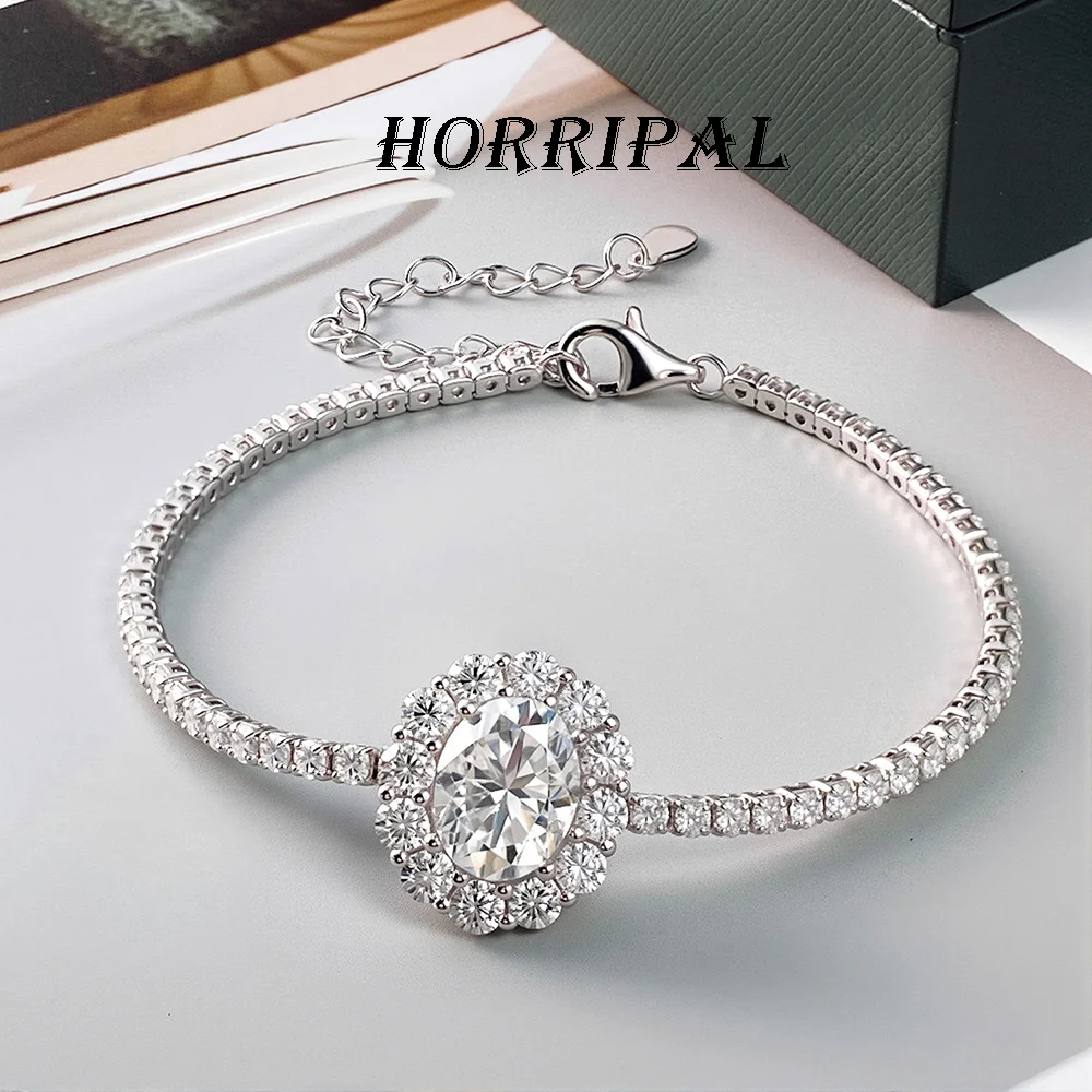 

HORRIPAL 2ct Oval Cut Moissanite Tennis Bracelet for Women S925 Sterling Silver GRA Classic Adjustable Fashionable Party Jewelry