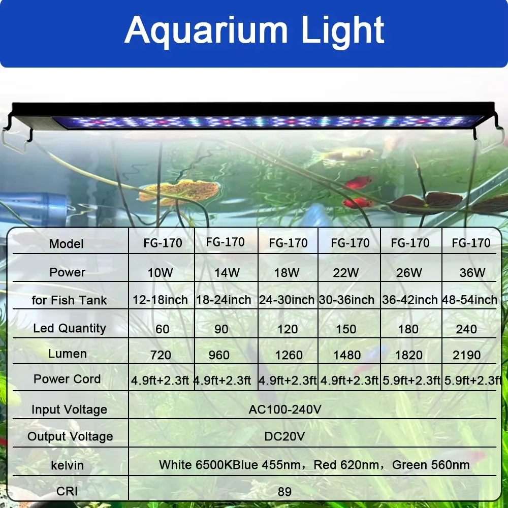 12-30 Inch Fish Tank Full Spectrum LED Light with Timing and Memory Function, Aquarium Plant Growth Light 100-240V