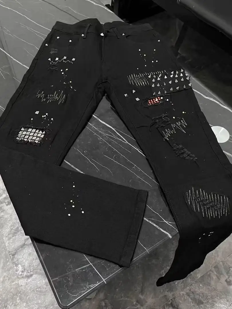 

Мужские прямые джинсы Bla, уличная мода, весенне-осенняя верхняя одежда с завышенной талией, хлопковая эластичная джинсовая повседневная одежда на молнии со средней талией