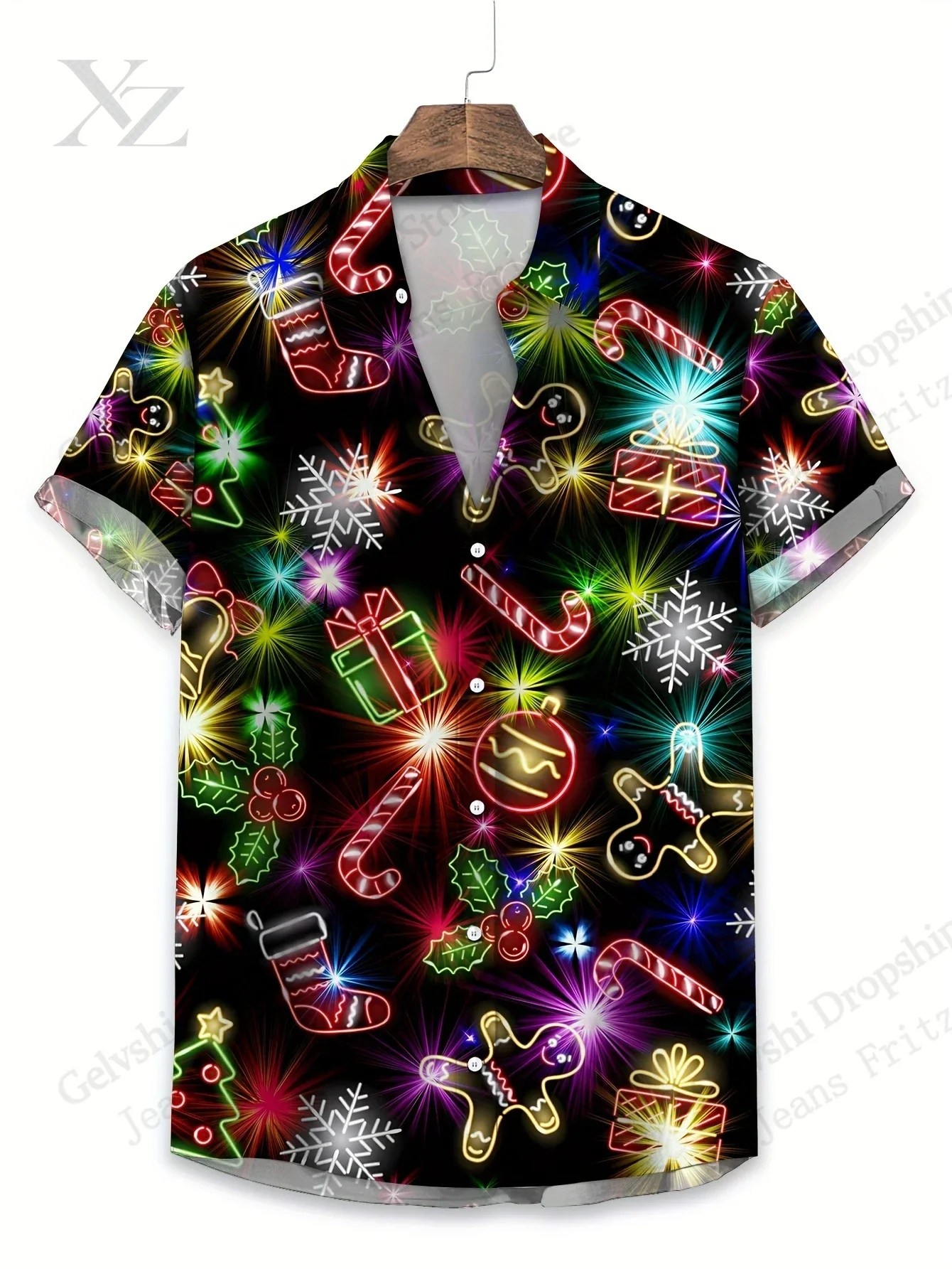 Christmas Tree Neon 3D Print Hawaiian Shirt Men Women Fashion Single-breasted Short Sleeve Shirt Blouse Men Clothes Camisas New