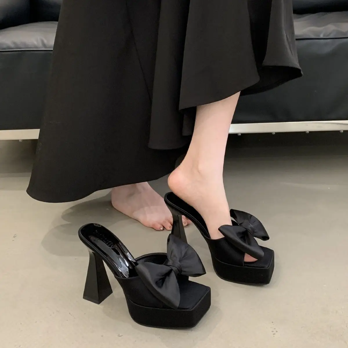 

High heels 2026 summer bow fashion fish mouth sandals hate sky high fashion slippers for women