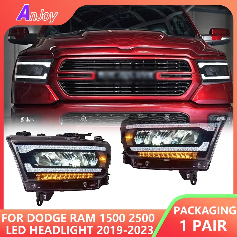 

For Dodge RAM 1500 2500 LED Headlight 2019-2023 Headlights RAM DRL Turn Signal High Beam Angel Eye Projector Lens 2PCS