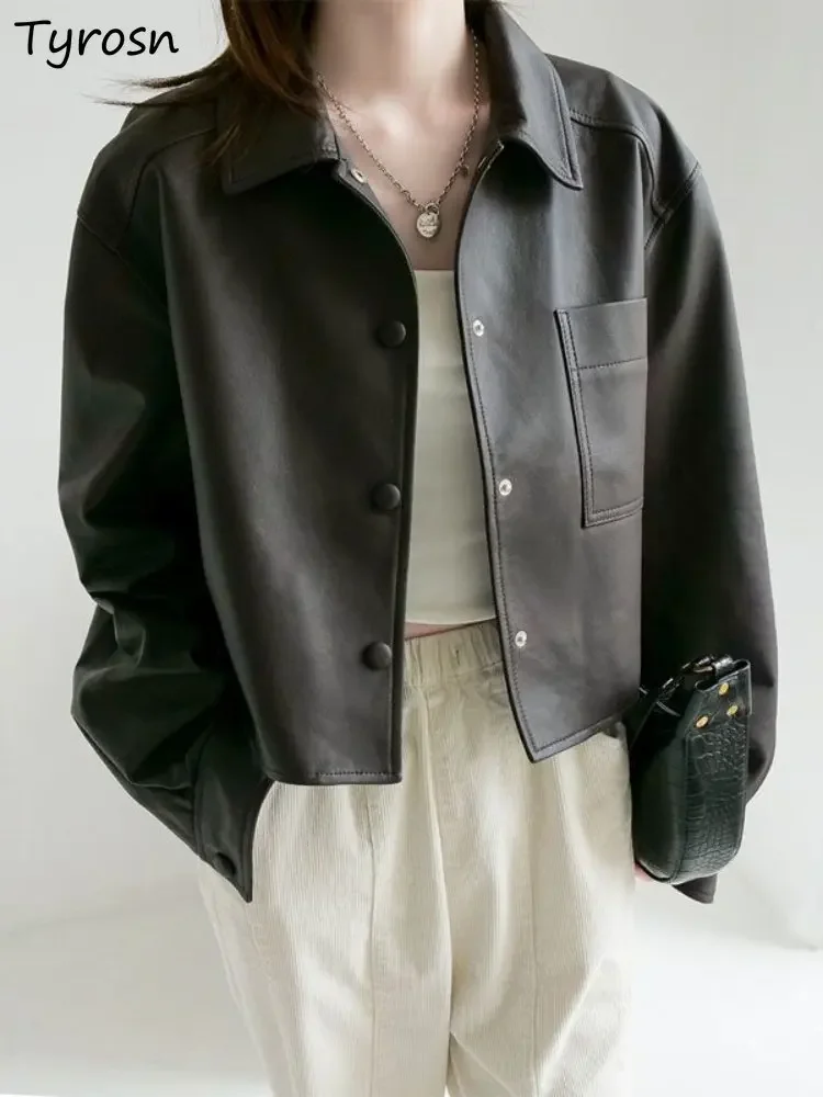 

PU Jackets Women Vintage Classic Loose All-match Simple Korean Style Casual Personality Spring Popular Ladies Streetwear Pure