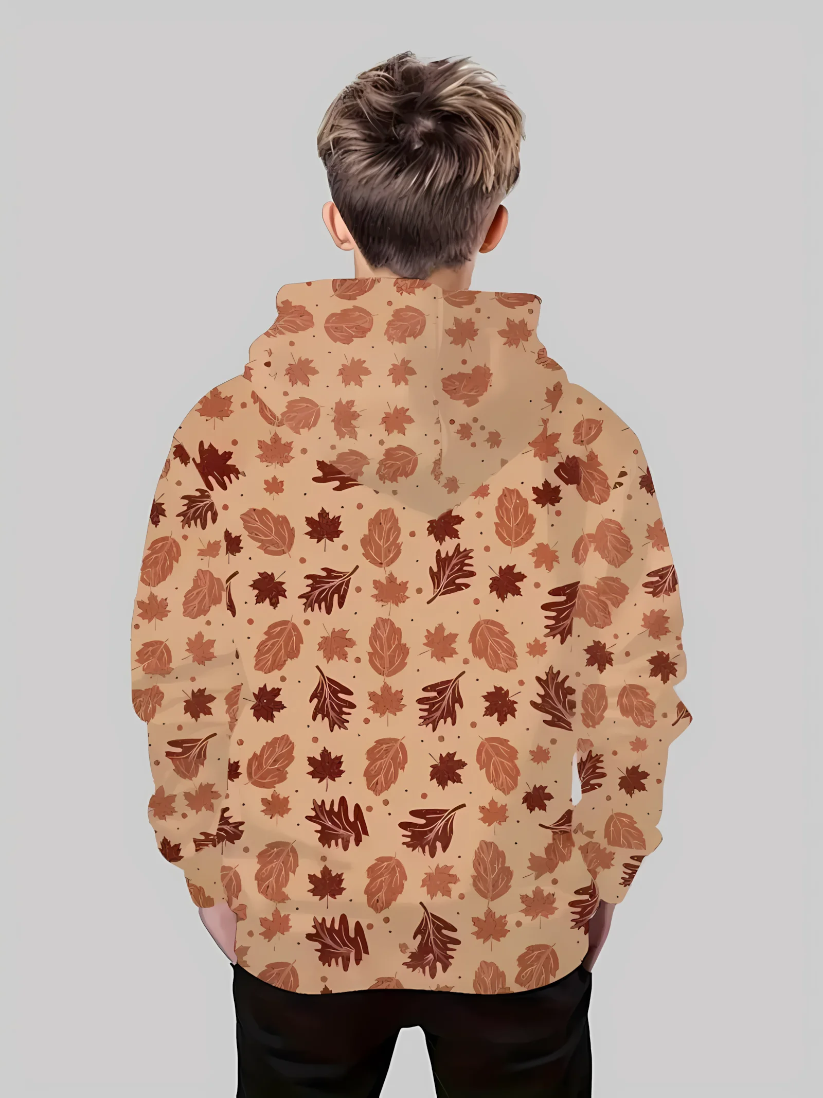 The 2025 autumn new soft children's sweatshirt with 3D maple leaf pattern printed casual style children's comfortable sportswear