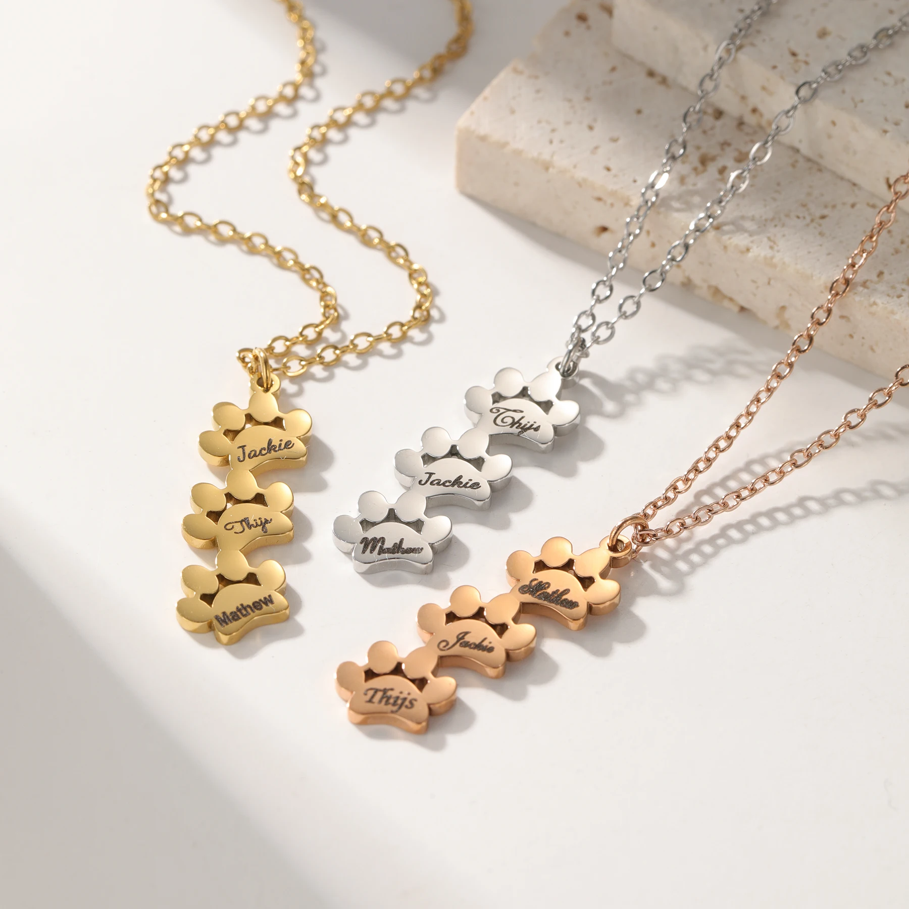 

Mini Dog Paw Bracelet Engraved Name Necklace Paw Print Name Jewelry Dainty Jewelry Wife Valentine's Day Memorial Gift For Women