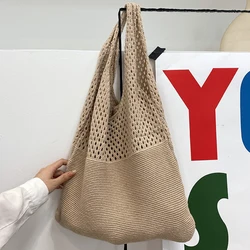 Borsa a tracolla ascellare intrecciata cava Vintage borsa a maglia per donna borsa da viaggio da spiaggia estiva da donna di grande capacità