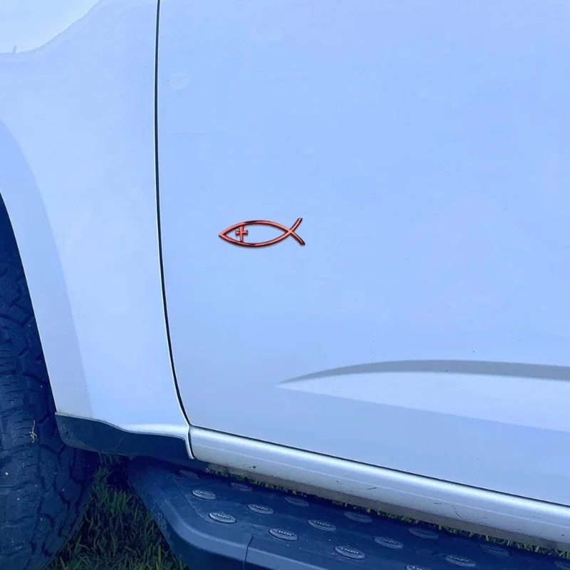 Religious crossing  Car Window Stickers Waterproof Savior Fish Badge Christian Ichthys Fish Sticker for Laptops Refrigerators view 5