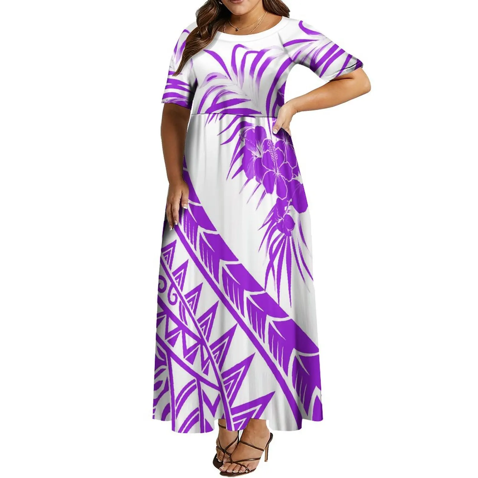 Tribal People Polynesian Women Custom Samoan Island Art Retro Print Design Elegant Crewneck Dress Summer Comfortable Mag Dress